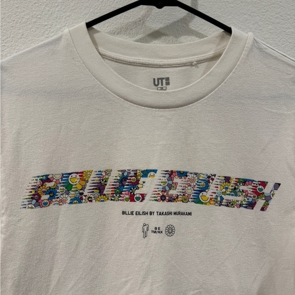 Uniqlo Billie Eilish X Takashi Murakami White Floral Spellout T Shirt Top XS - Picture 3 of 14
